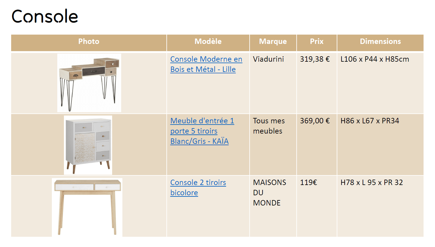 shopping liste console de Camille et Cédric
