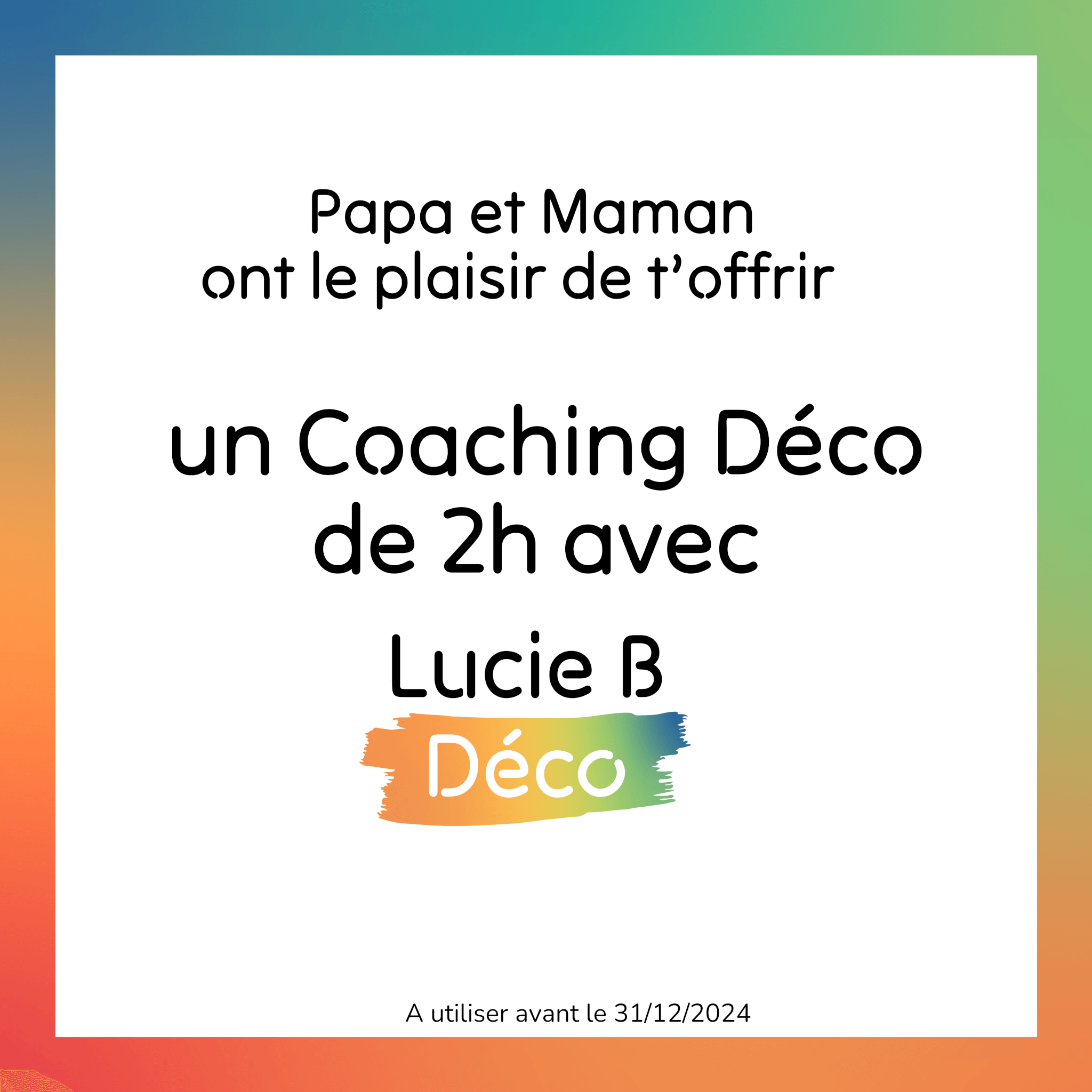 EXEMPLE carte cadeau pour Mes prestations en architecture et décoration d'intérieur