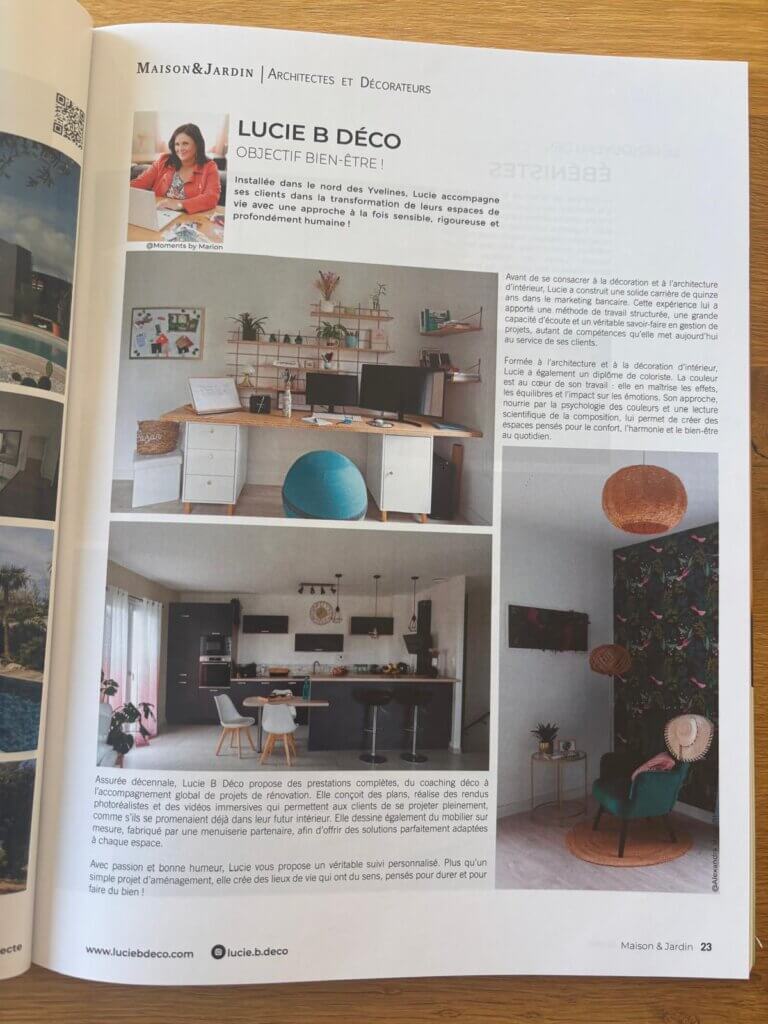 Article sur Lucie B Deco dans le magazine Maison&Jardin