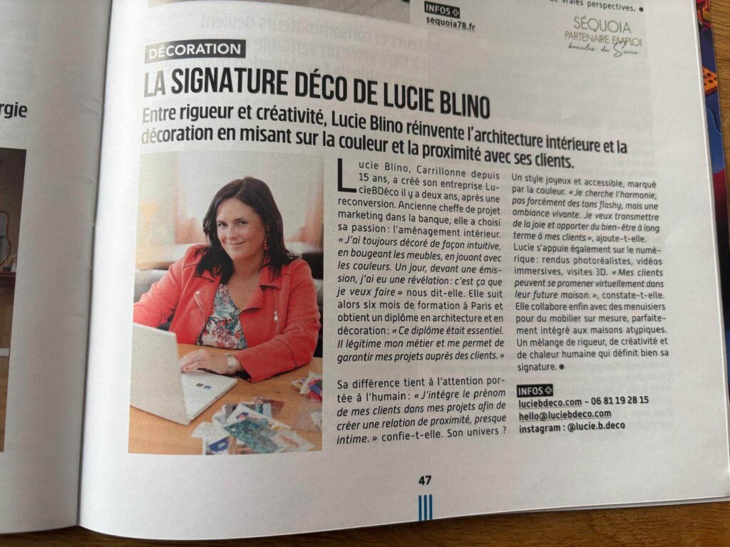 Article sur Lucie B Deco dans le Magazine ville de Carrières-sur-Seine