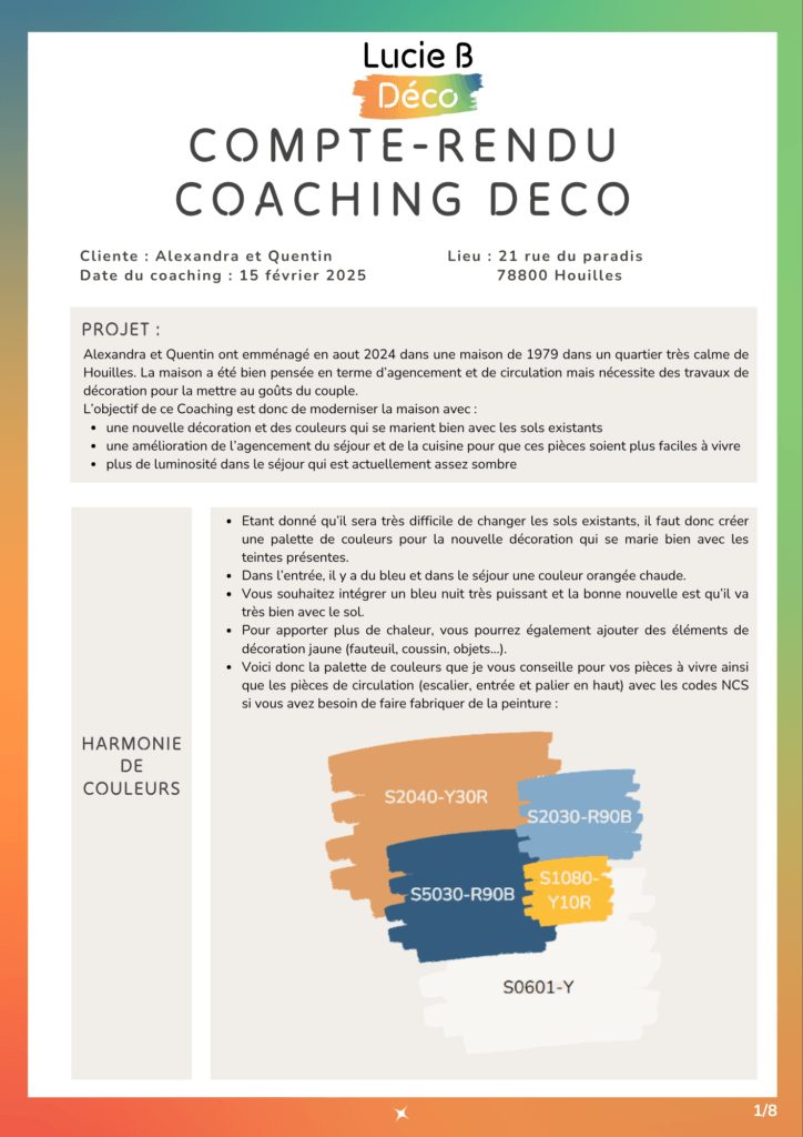 Exemple d'un compte-rendu d'un Coaching Déco