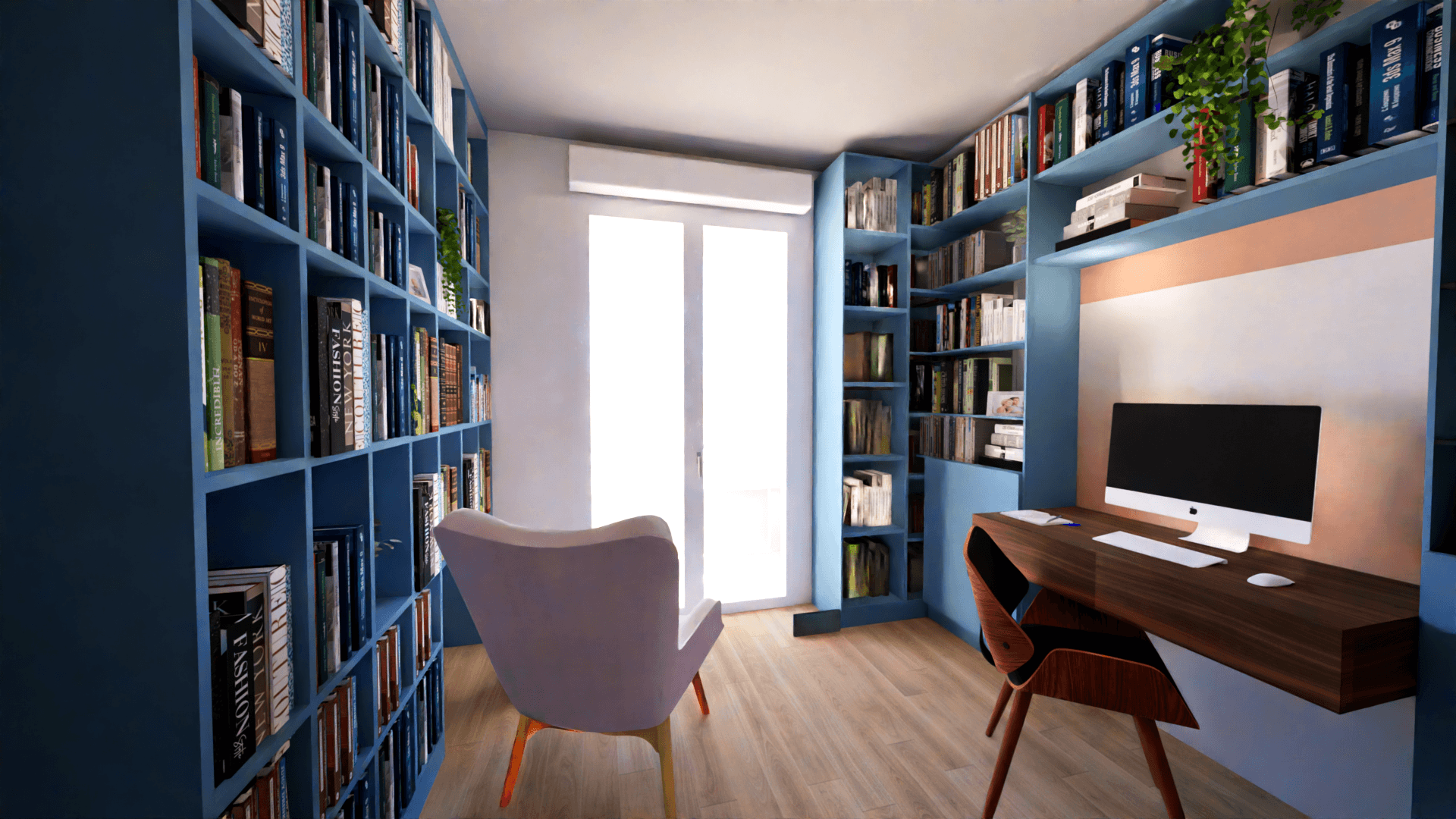 Rendu 3D photoréaliste bibliothèque sur-mesure Annik à Carrières-sur-Seine